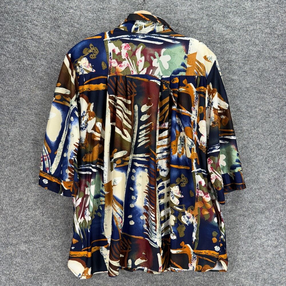 Top Notch Shirt Women 3X Plus Brown Geometric Button Up Collared 3/4 Sleeve - Picture 2 of 7